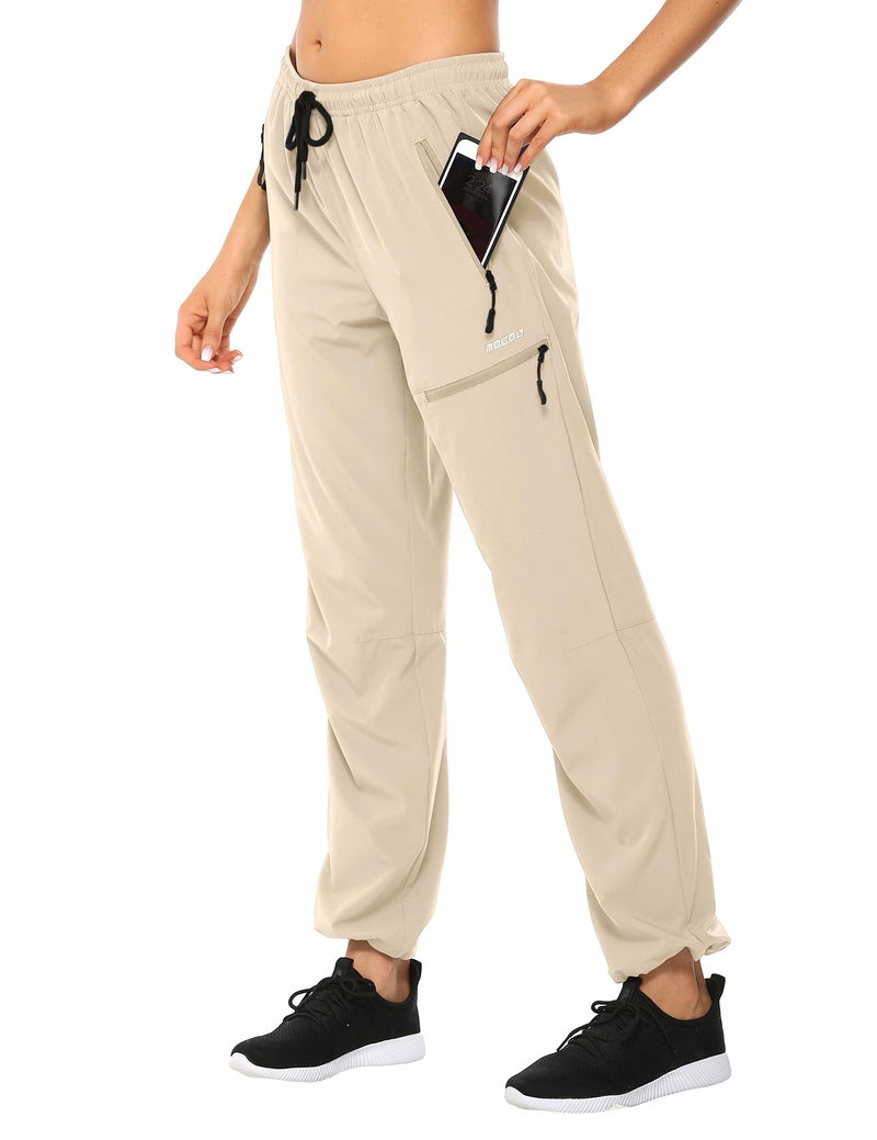 MOCOLY Women's Cargo Hiking Pants Elastic Waist Quick Dry Lightweight Outdoor Water Resistant Long Pants UPF 50+ Khaik M - Image 1